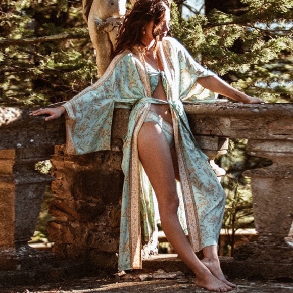 Tops - Turquoise Fields Bohemian Kimono Coverup Robe